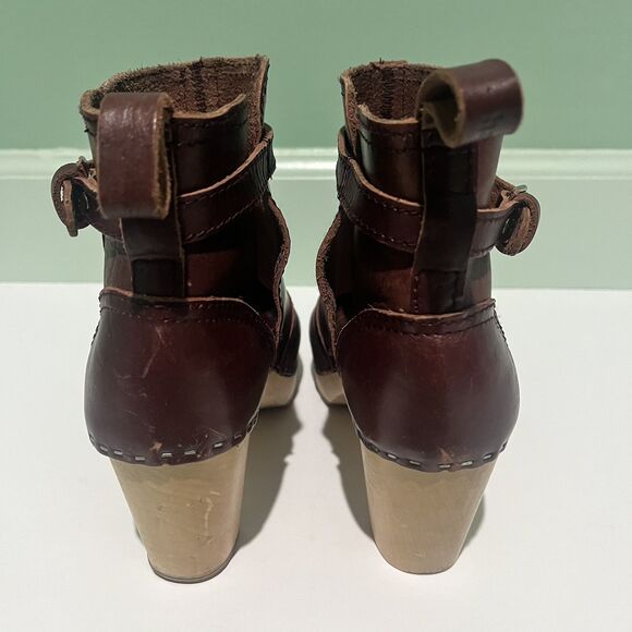 Hasbeens JODHPUR Cherry Brown Leather Clog Wood Heeled Ankle Boots Size 37 FAIR - Picture 13 of 14